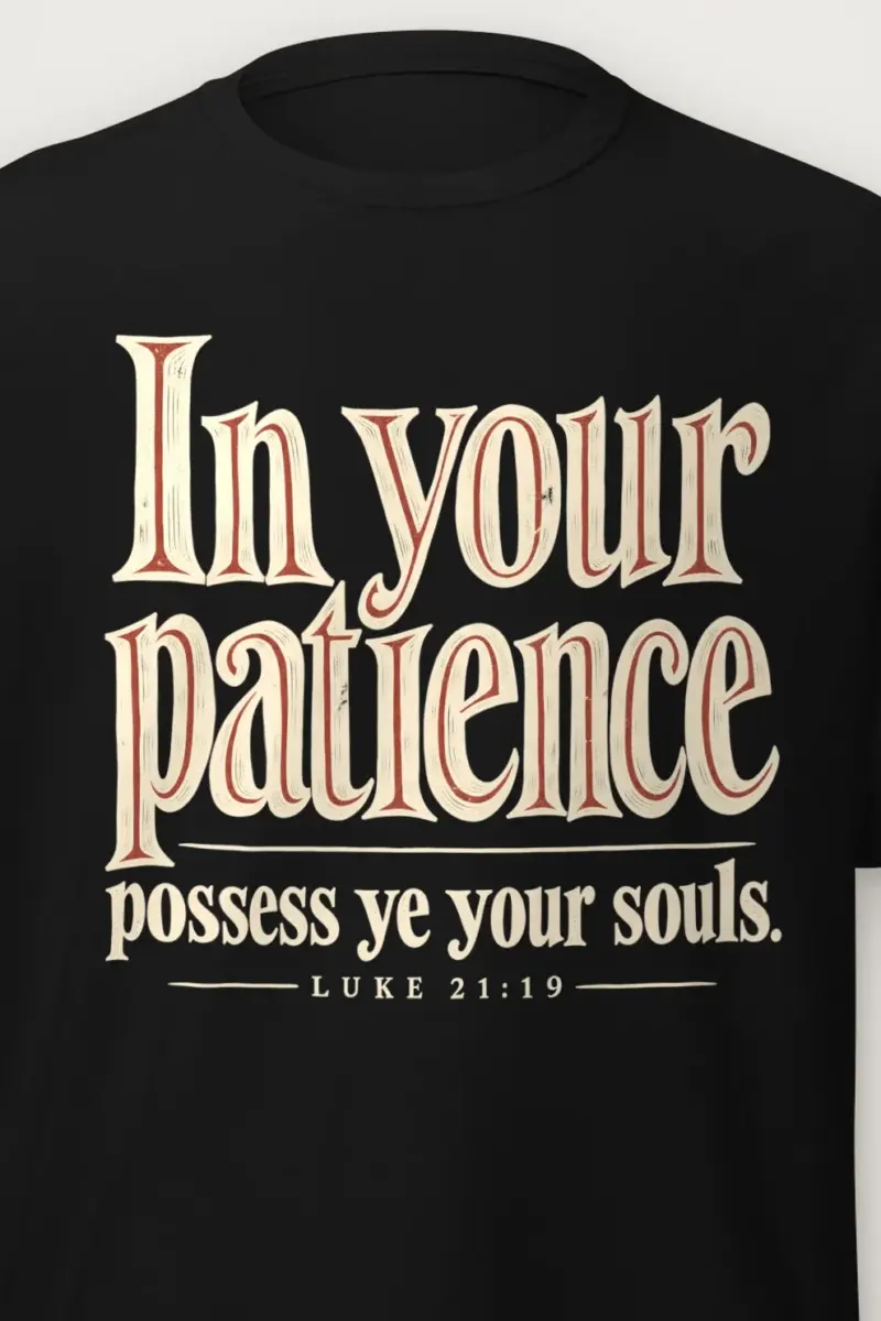 "In Your Patience" Heavyweight Unisex Crewneck T-shirt - the graphic up close