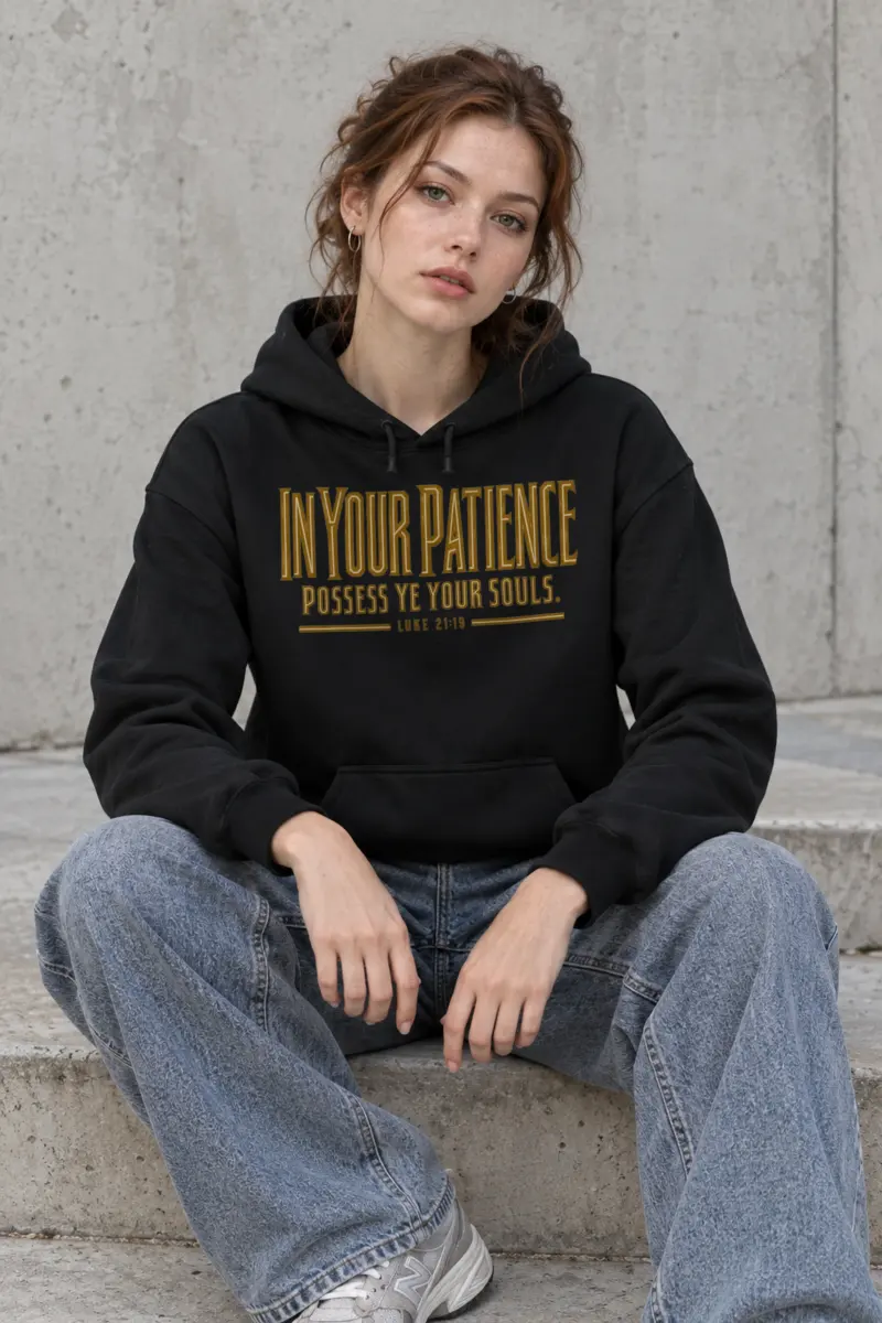 “In Your Patience Possess Ye” Heavy Blend Unisex Pullover Hoodie