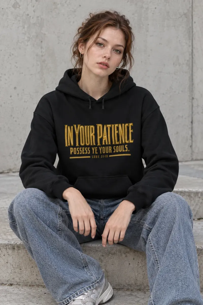 "In Your Patience Possess Ye" Heavy Blend Unisex Pullover Hoodie