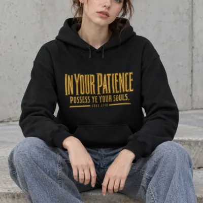 "In Your Patience Possess Ye" Heavy Blend Unisex Pullover Hoodie