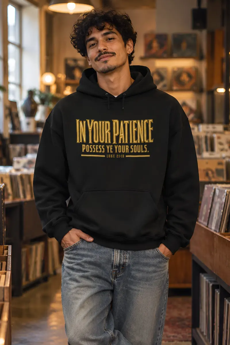 "In Your Patience Possess Ye" Heavy Blend Unisex Pullover Hoodie