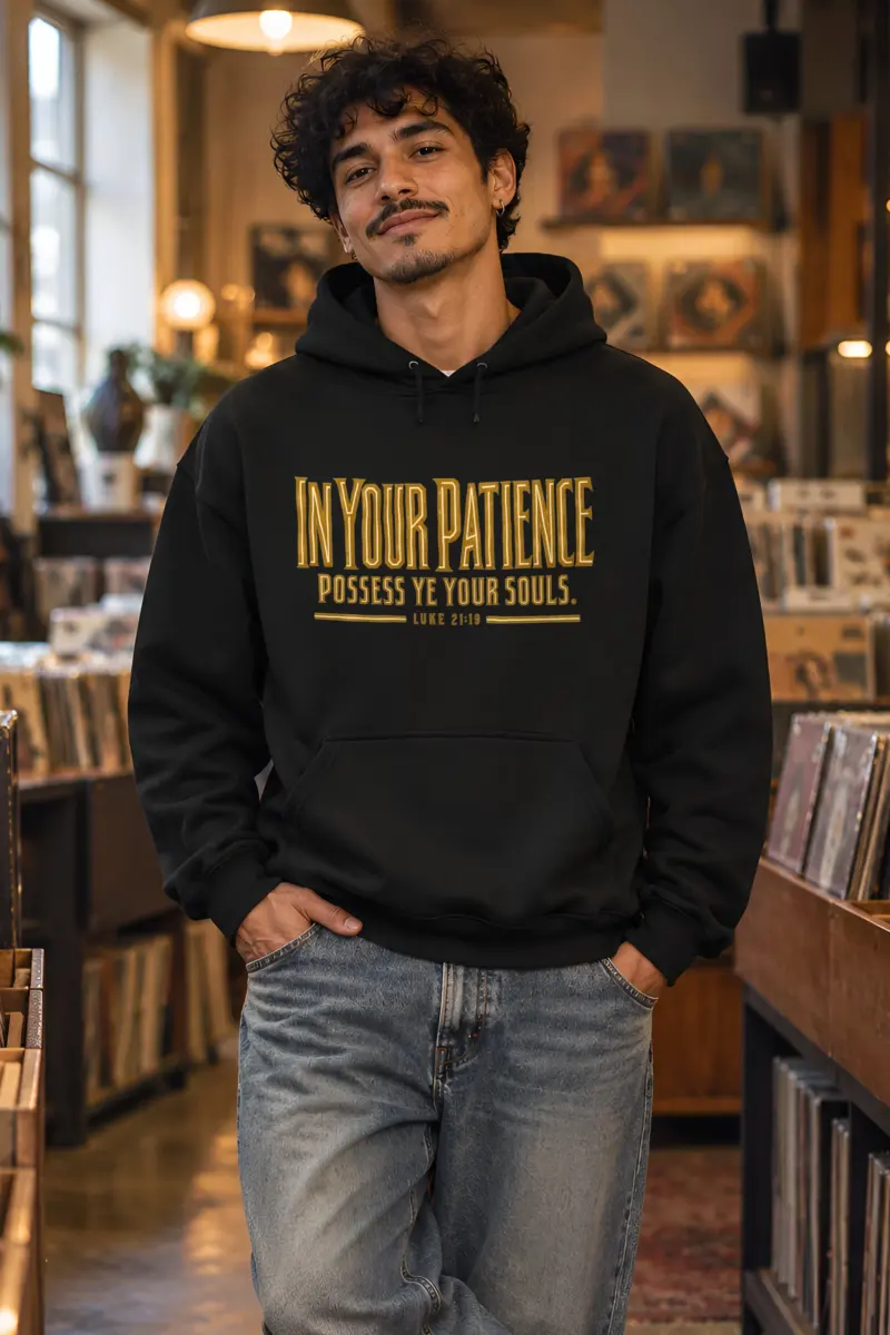 "In Your Patience Possess Ye" Heavy Blend Unisex Pullover Hoodie