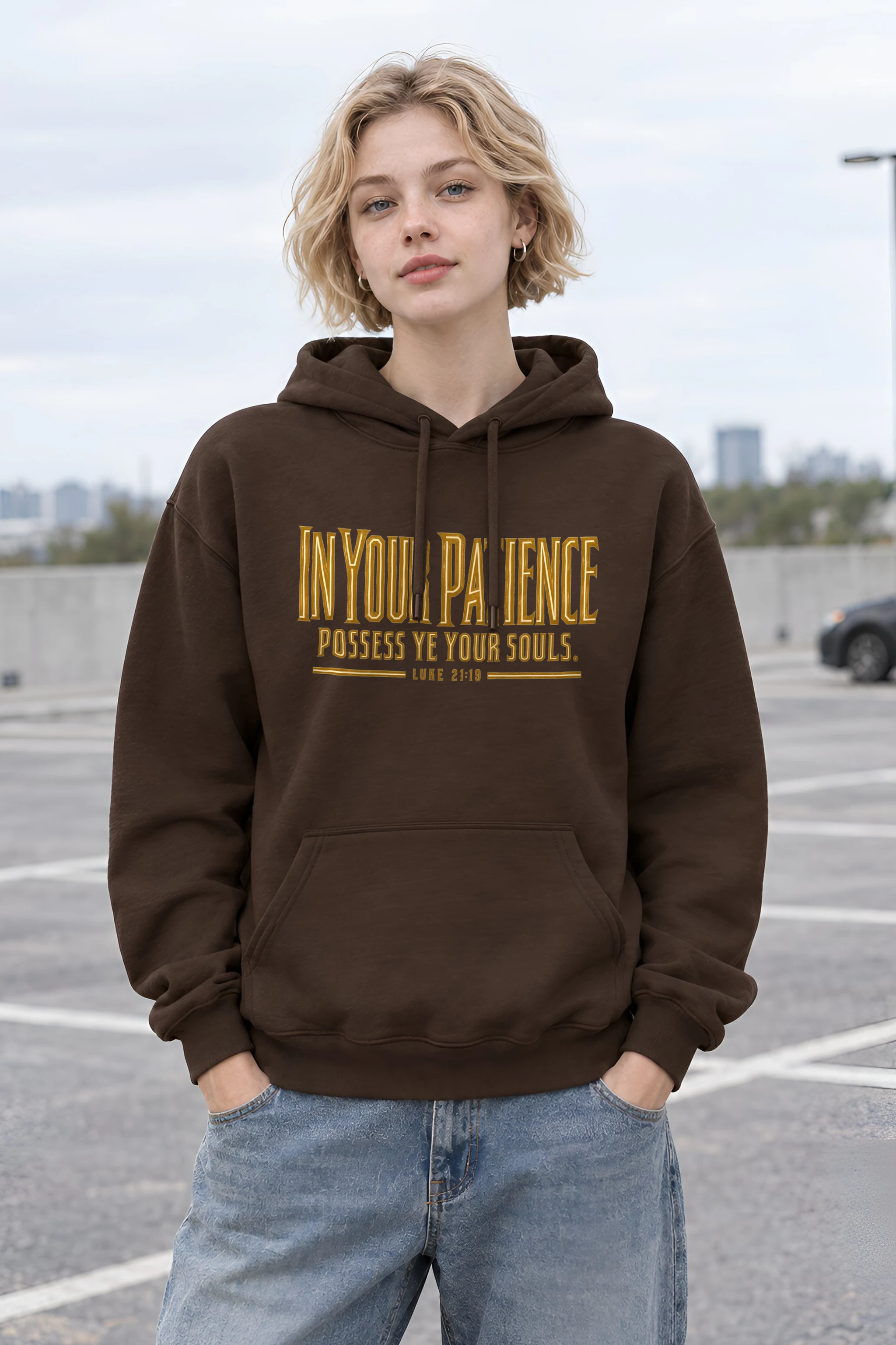 "In Your Patience Possess Ye" Heavy Blend Unisex Pullover Hoodie
