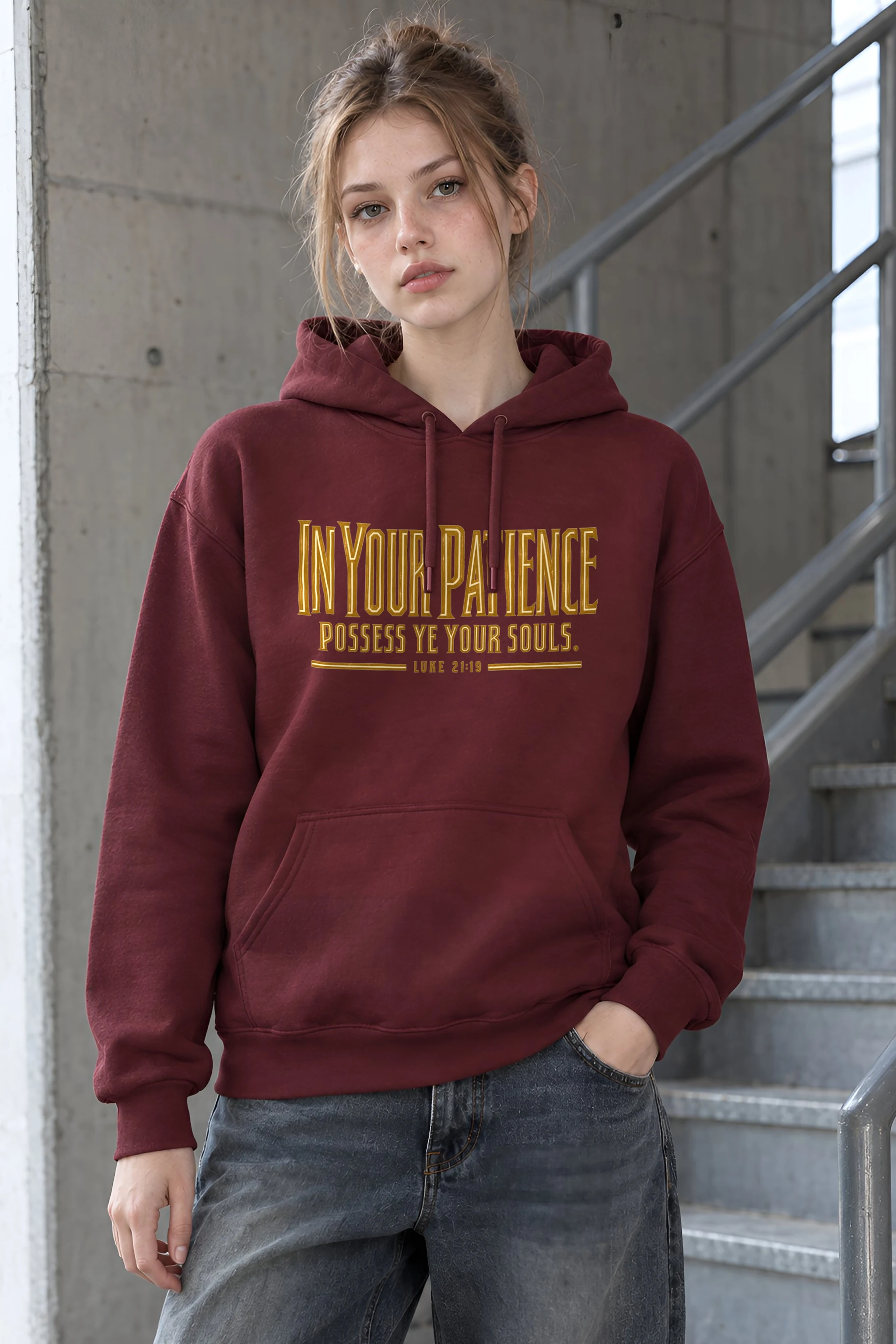 "In Your Patience Possess Ye" Heavy Blend Unisex Pullover Hoodie