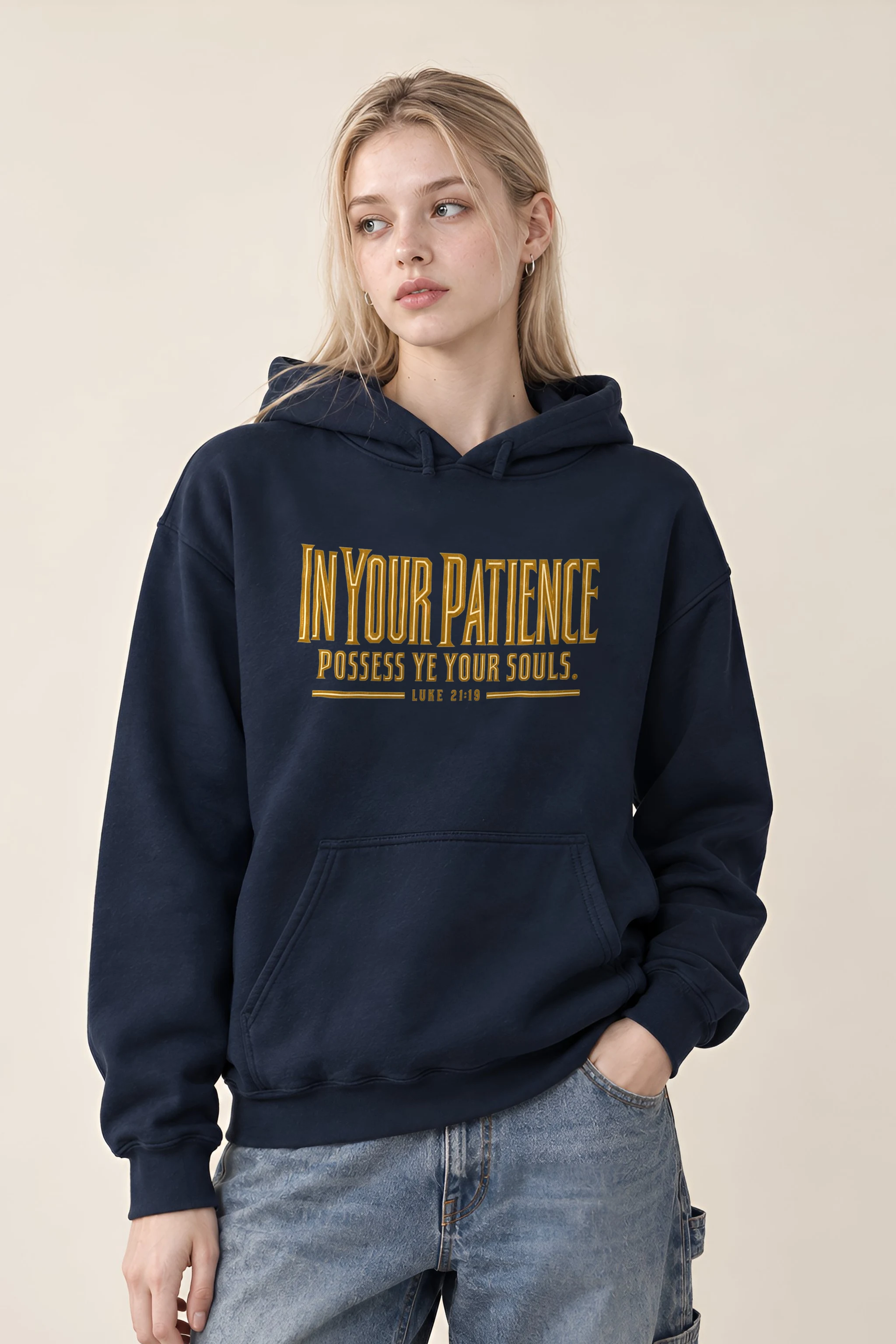 "In Your Patience Possess Ye" Heavy Blend Unisex Pullover Hoodie