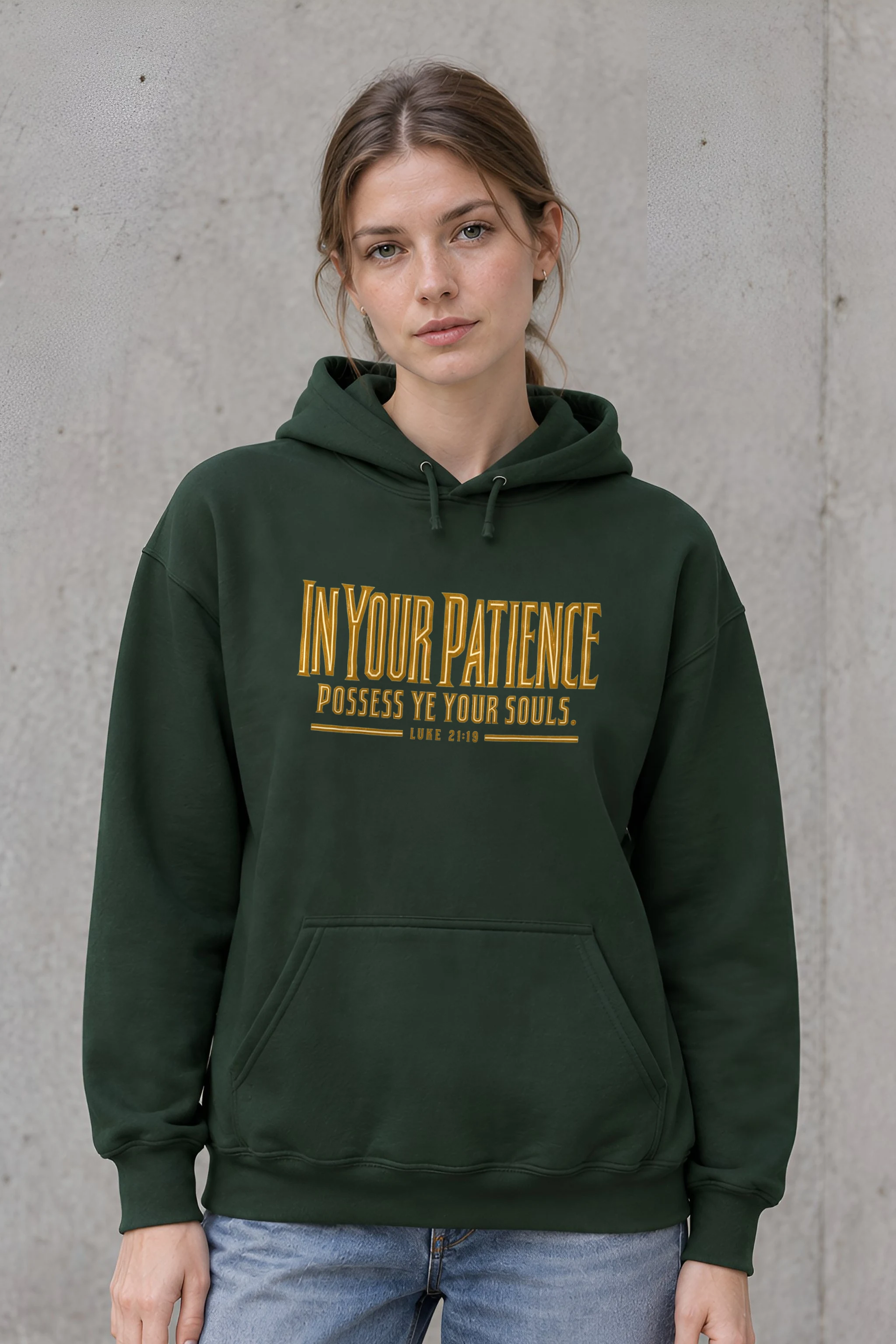 "In Your Patience Possess Ye" Heavy Blend Unisex Pullover Hoodie