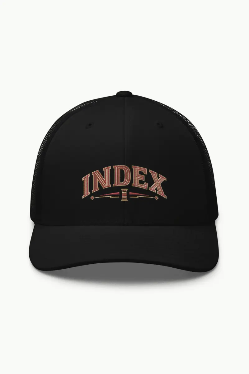 "Index Embroidered Trucker" Retro Trucker Cap · Embroidered