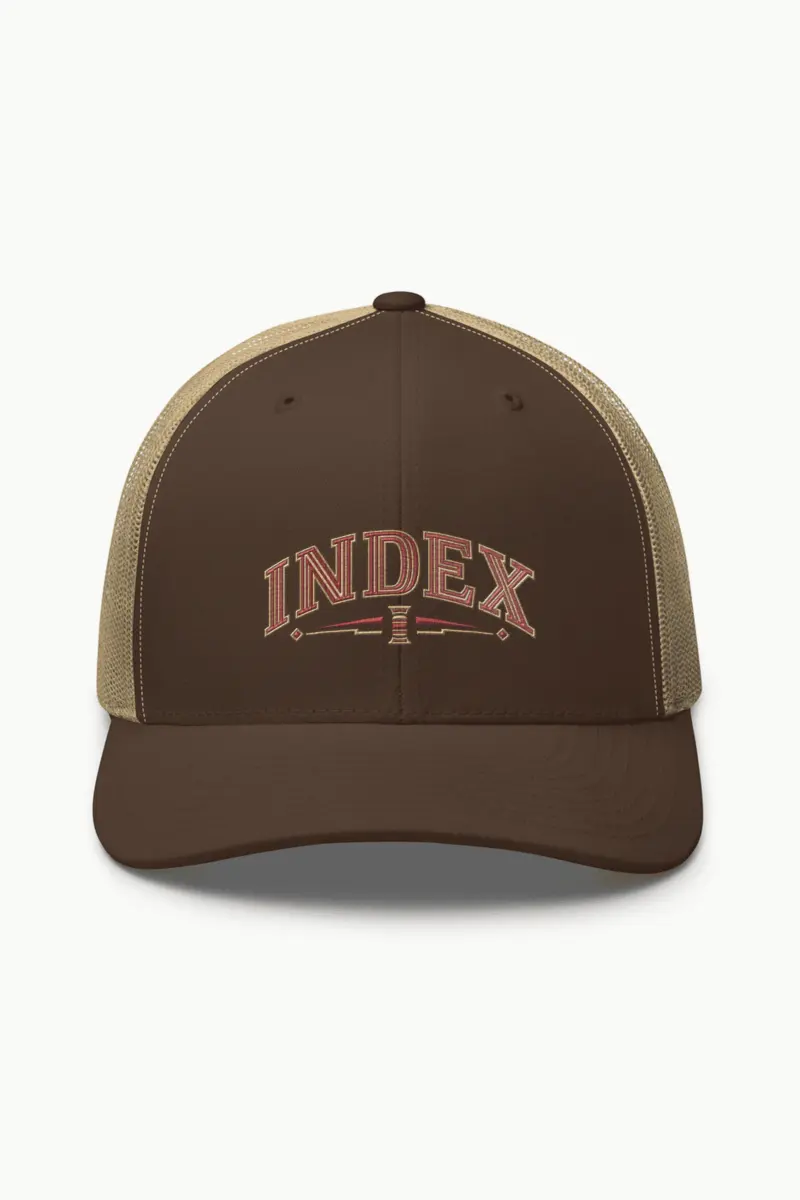 “Index Embroidered Trucker” Retro Trucker Cap · Embroidered