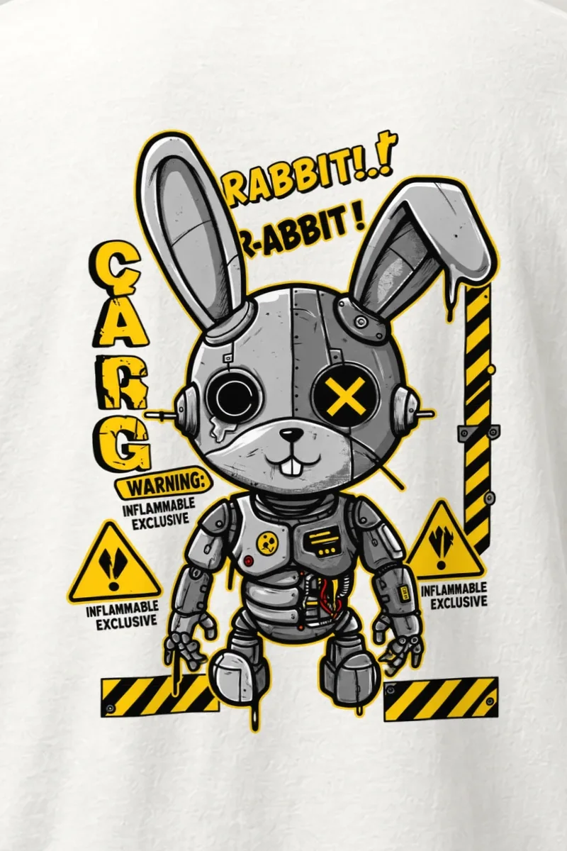 "Industrial Rabbit Warning" Heavyweight Unisex Crewneck T-shirt - the graphic up close