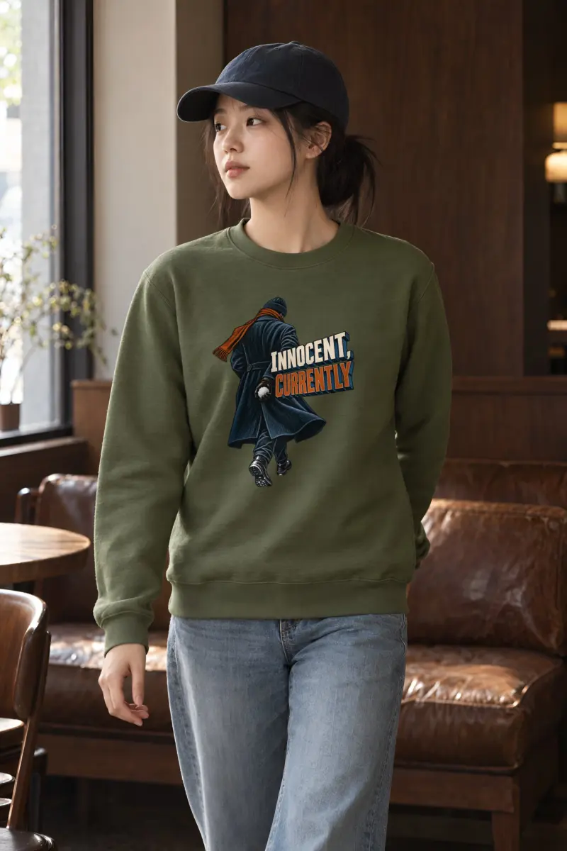 "Innocent, Currently" Heavy Blend Unisex Crewneck Sweatshirt