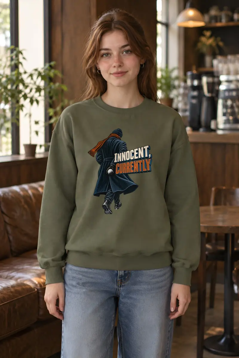 "Innocent, Currently" Heavy Blend Unisex Crewneck Sweatshirt