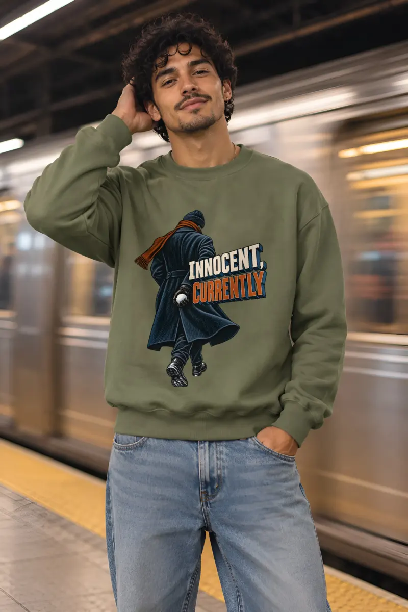 "Innocent, Currently" Heavy Blend Unisex Crewneck Sweatshirt