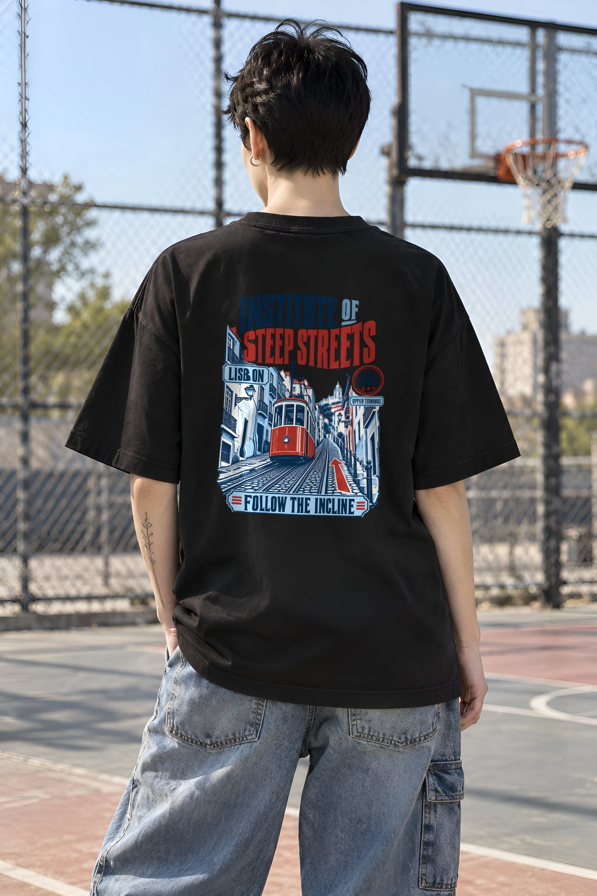 "Institute of Steep Streets" Unisex Oversized Heavyweight Crewneck T-Shirt