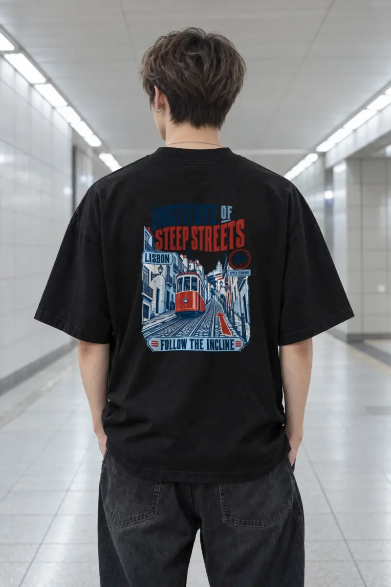 "Institute of Steep Streets" Men's Oversized Heavyweight Crewneck T-Shirt
