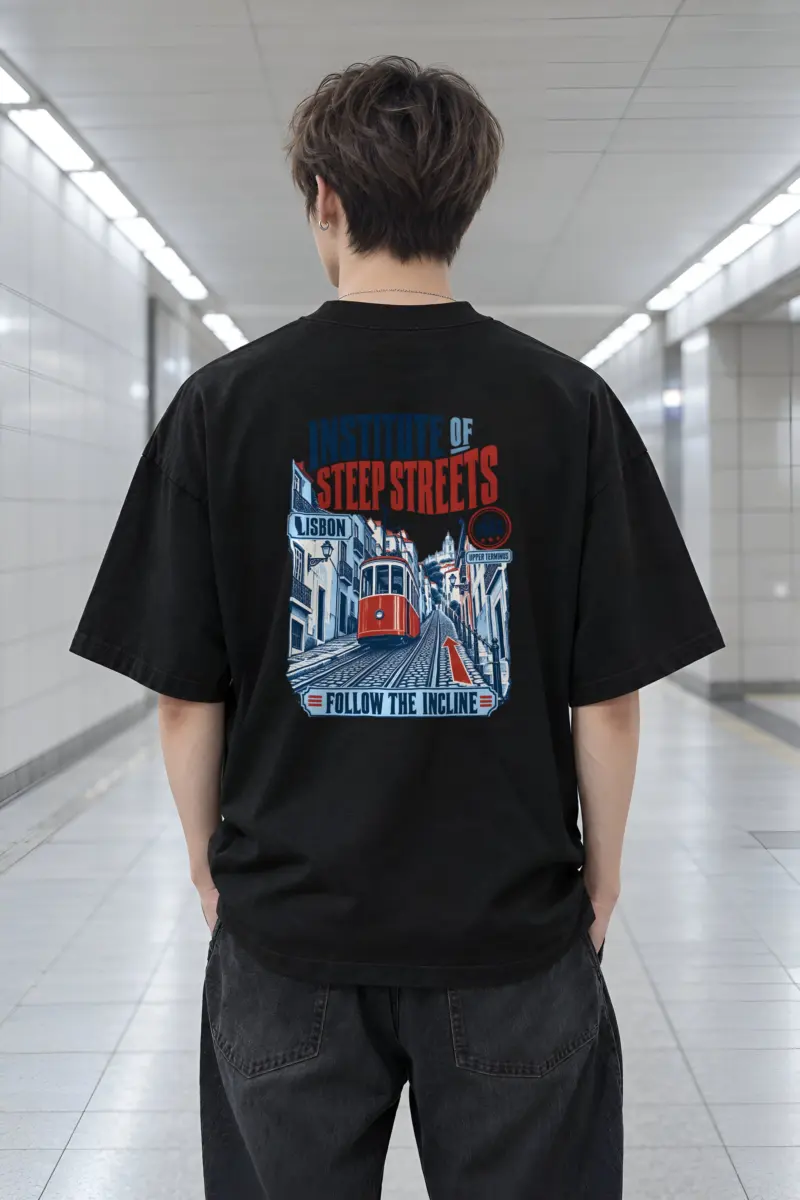 "Institute of Steep Streets" Men's Oversized Heavyweight Crewneck T-Shirt