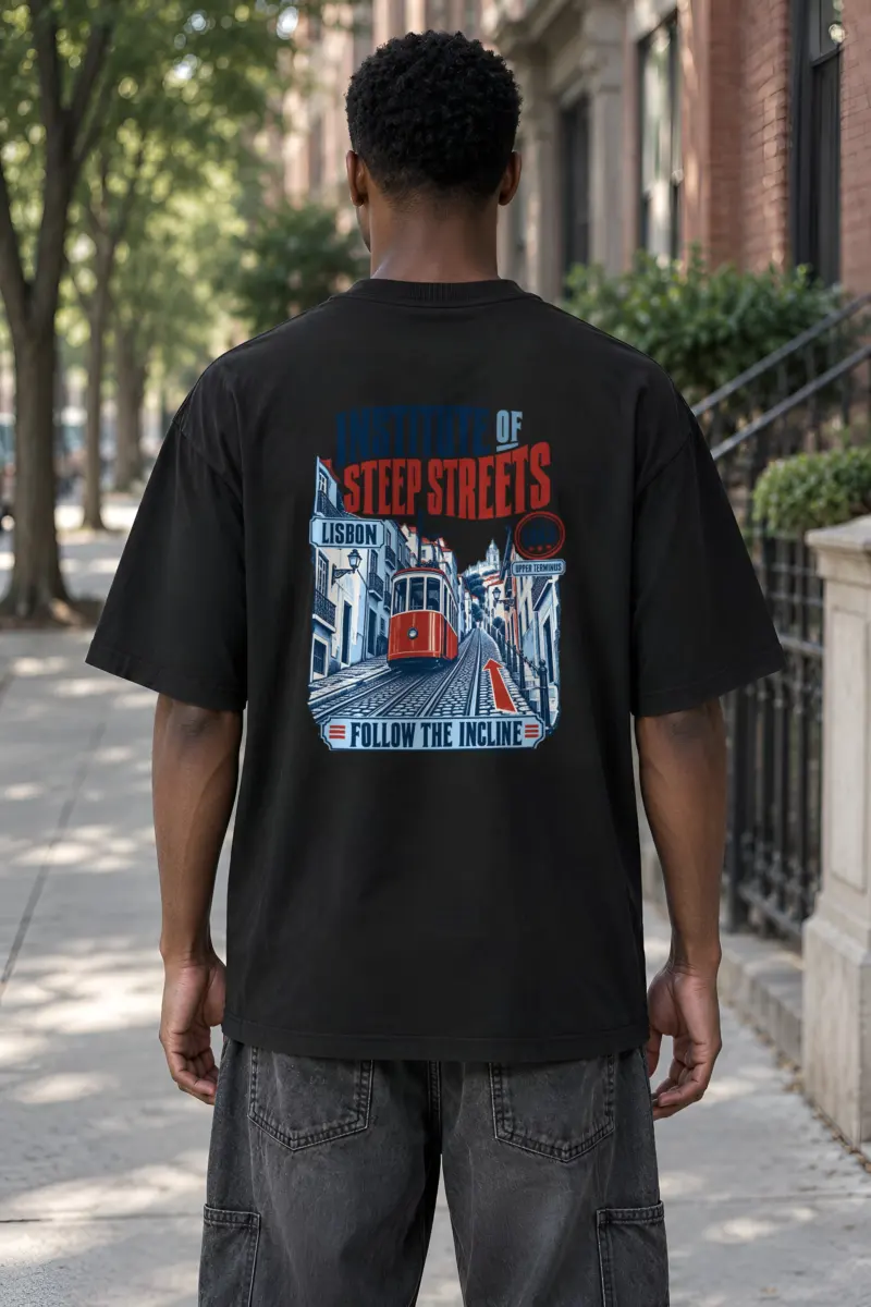 "Institute of Steep Streets" Men's Oversized Heavyweight Crewneck T-Shirt