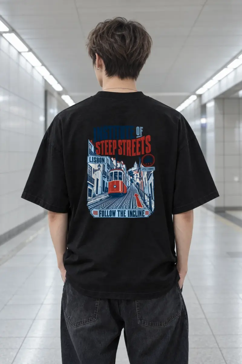 "Institute of Steep Streets" Men's Oversized Heavyweight Crewneck T-Shirt