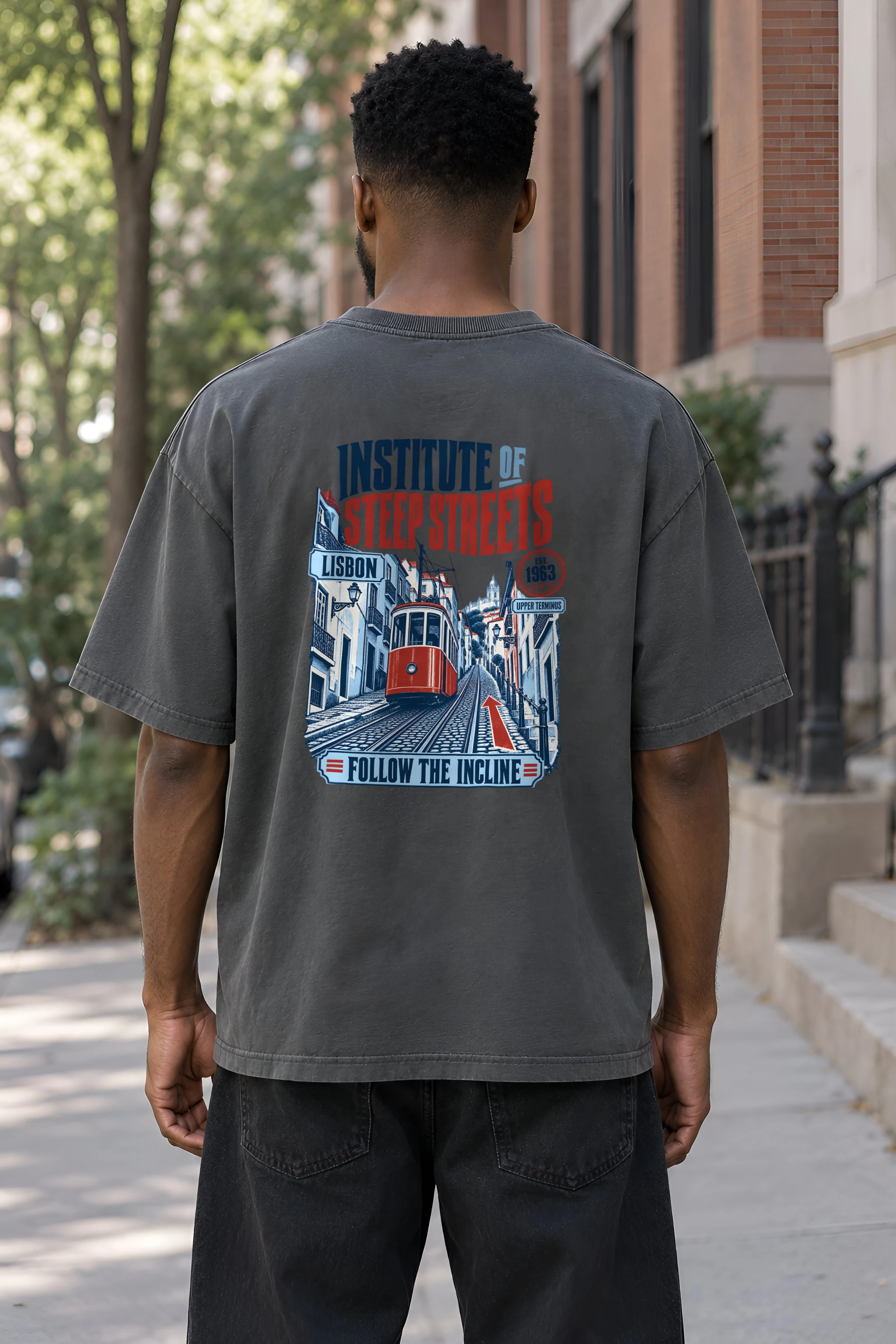 "Institute of Steep Streets" Unisex Oversized Heavyweight Crewneck T-Shirt