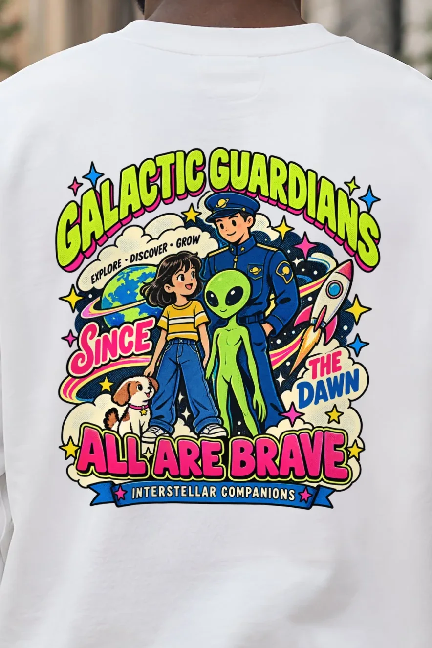 "Interstellar Companions" 1 Crewneck Sweatshirt - the graphic up close