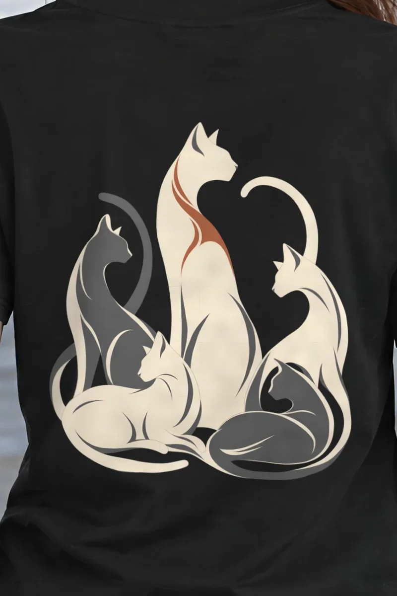 "Intertwined Five Cats" Heavyweight Unisex Crewneck T-shirt - the graphic up close