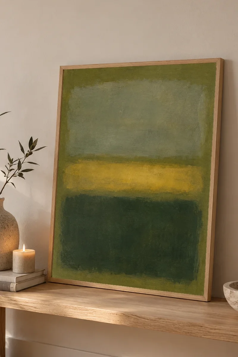 "Interval in Olive" Premium Wooden Framed Poster - the graphic up close