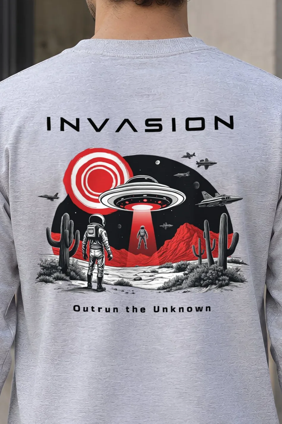 "Invasion" Unisex Longsleeve T-shirt - the graphic up close
