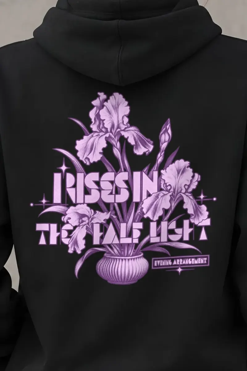 "Irises in the Half Light Evening Arrangement" Heavy Blend Unisex Pullover Hoodie - the graphic up close