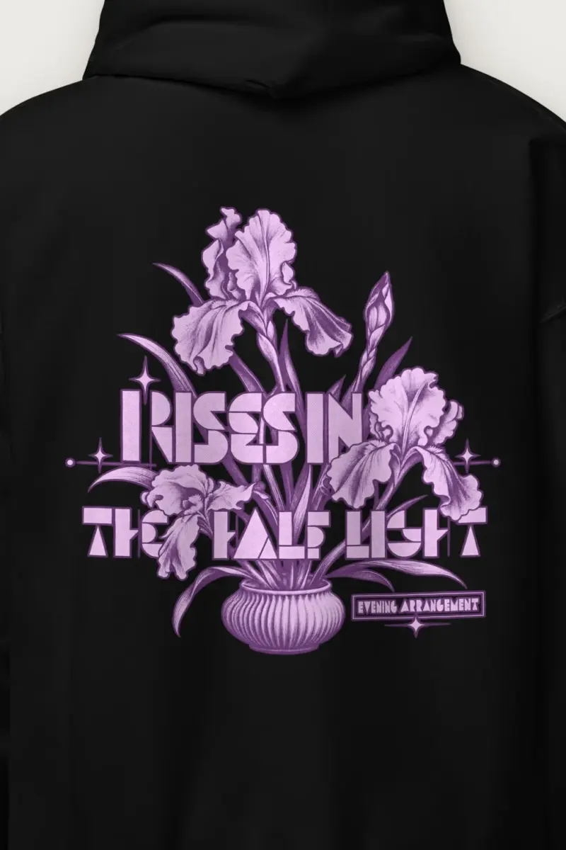 "Irises in the Half Light Evening Arrangement" Heavy Blend Unisex Pullover Hoodie - the graphic up close