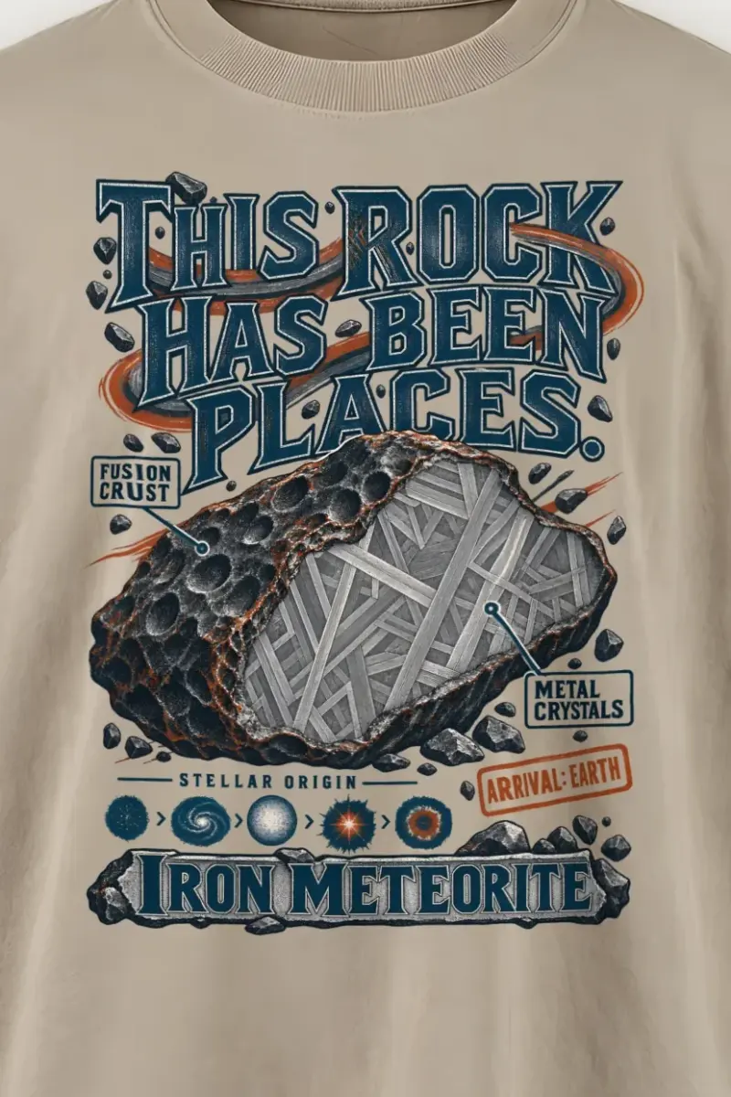 "Iron Meteorite" Men’s Oversized Heavyweight Crewneck T-Shirt - the graphic up close