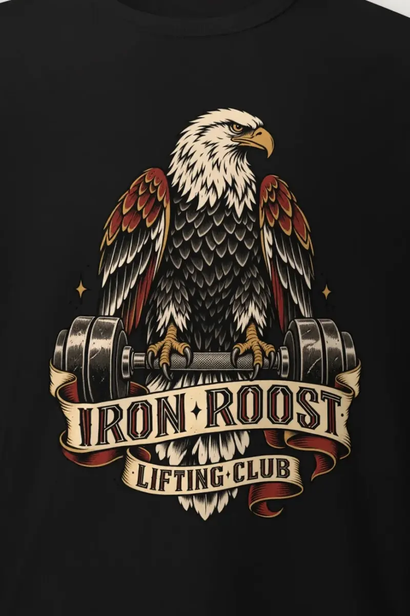 "Iron Roost Lifting Club" Heavyweight Unisex Crewneck T-shirt - the graphic up close