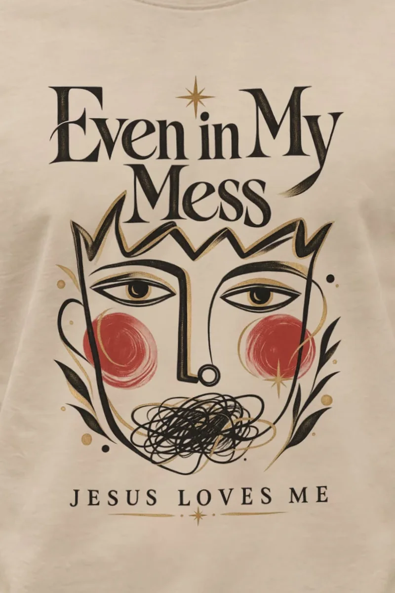 "Jesus Loves My Mess" Unisex Longsleeve T-shirt - the graphic up close