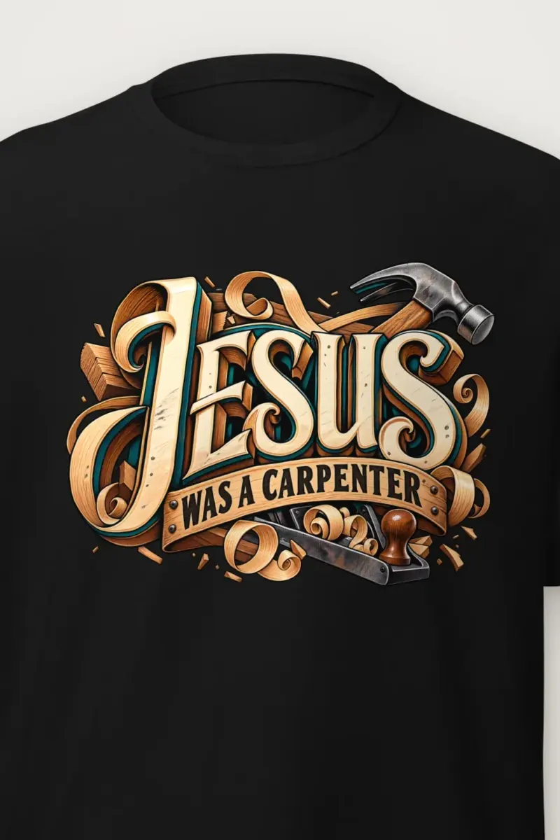 "Jesus Was A Carpenter" Heavyweight Unisex Crewneck T-shirt - the graphic up close