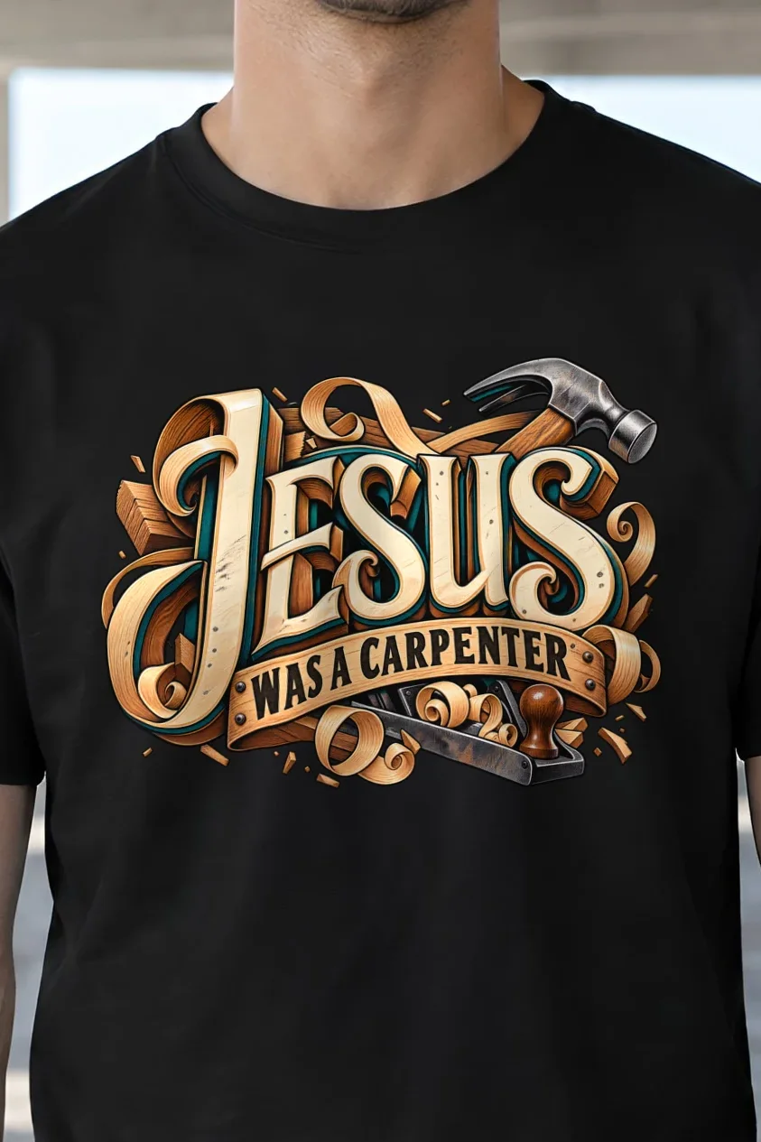 "Jesus Was A Carpenter" Heavyweight Unisex Crewneck T-shirt - the graphic up close
