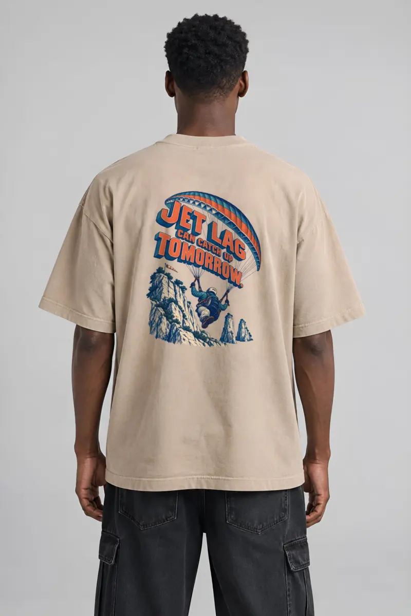 "Jet Lag Can Catch Up" Unisex Oversized Heavyweight Crewneck T-Shirt