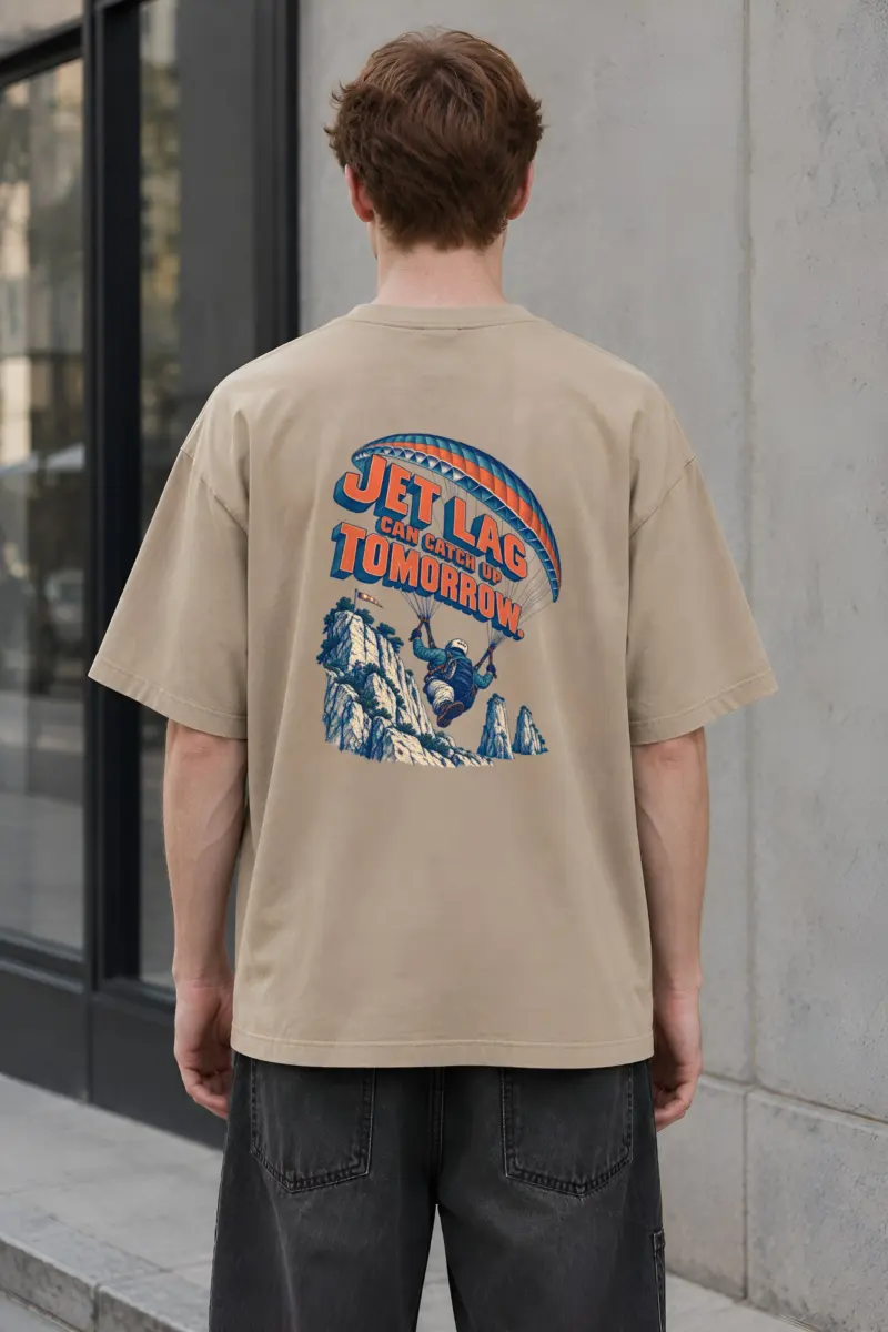 “Jet Lag Can Catch Up” Men’s Oversized Heavyweight Crewneck T-Shirt