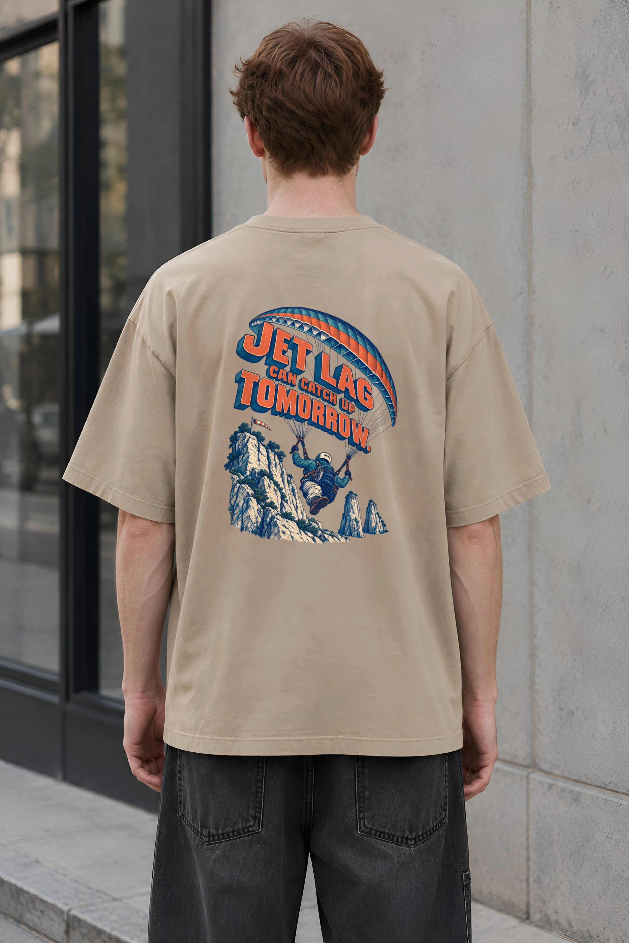 "Jet Lag Can Catch Up" Men's Oversized Heavyweight Crewneck T-Shirt