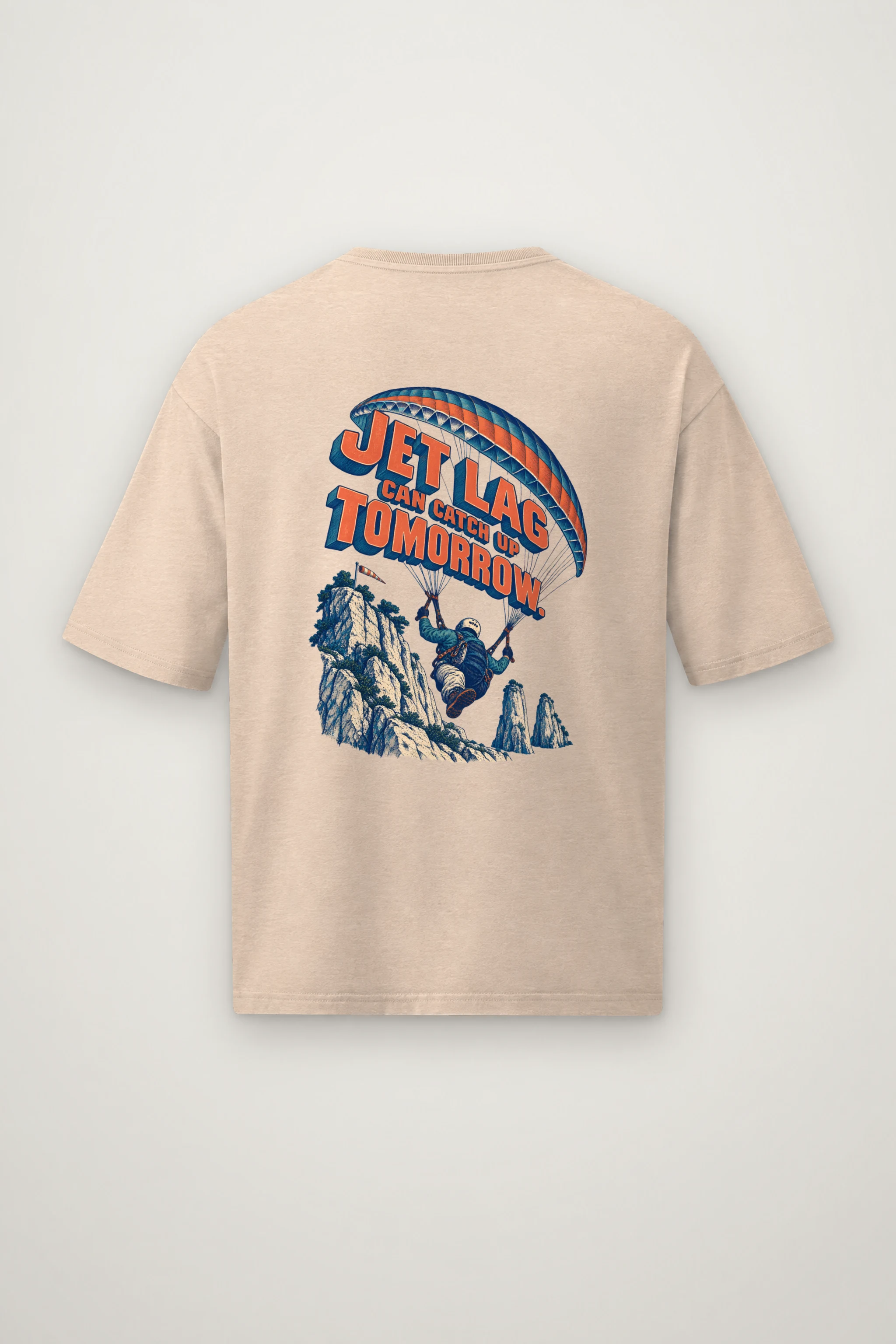 "Jet Lag Can Catch Up" Men's Oversized Heavyweight Crewneck T-Shirt