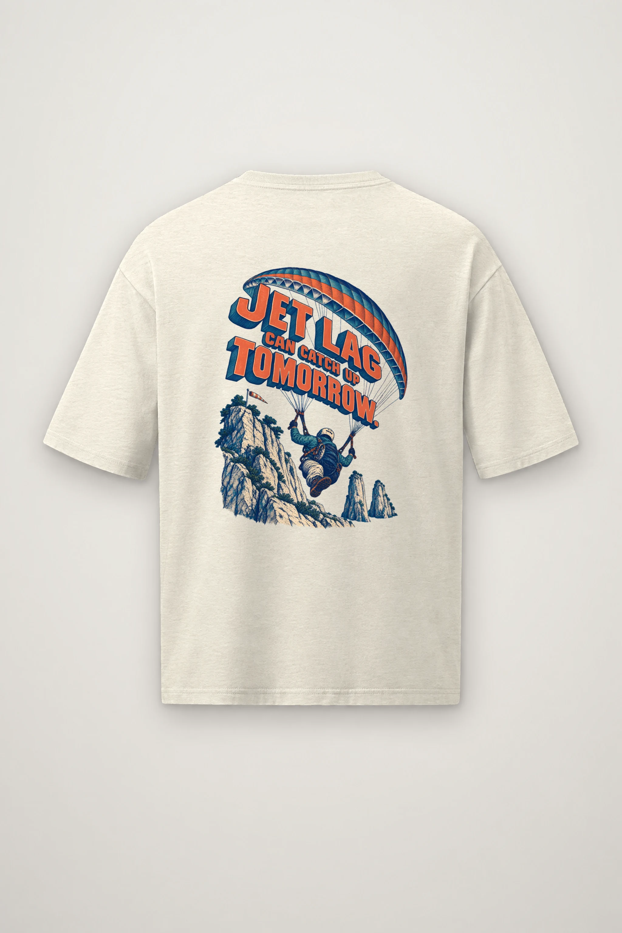 "Jet Lag Can Catch Up" Men's Oversized Heavyweight Crewneck T-Shirt