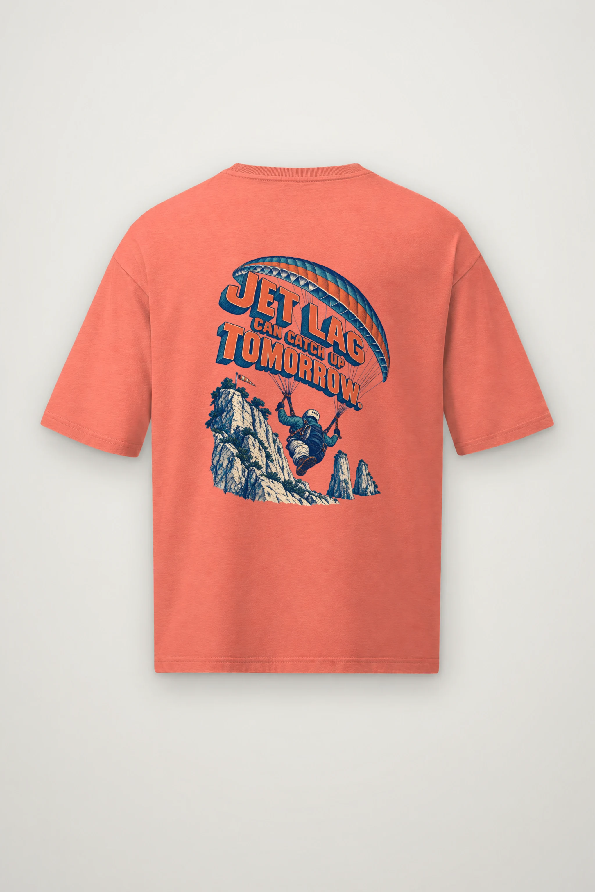 "Jet Lag Can Catch Up" Men's Oversized Heavyweight Crewneck T-Shirt