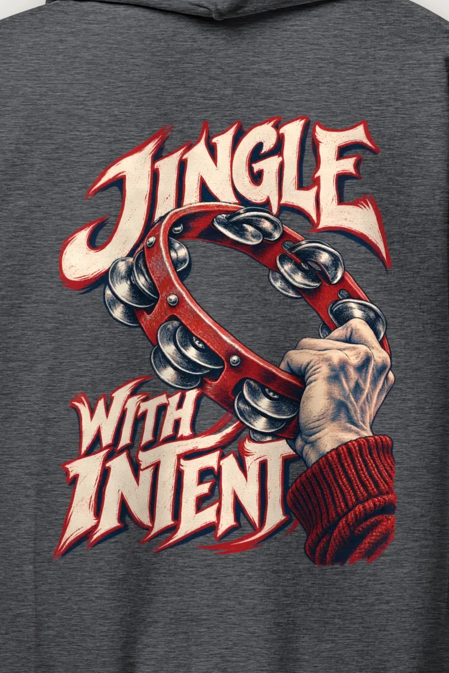 "Jingle With Intent" Heavy Blend Unisex Pullover Hoodie - the graphic up close