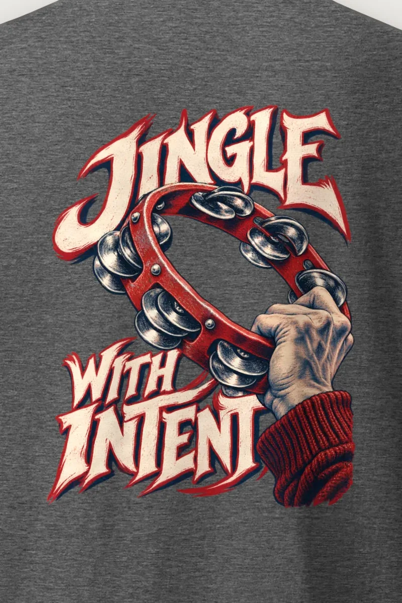 "Jingle With Intent" Heavyweight Unisex Crewneck T-shirt - the graphic up close
