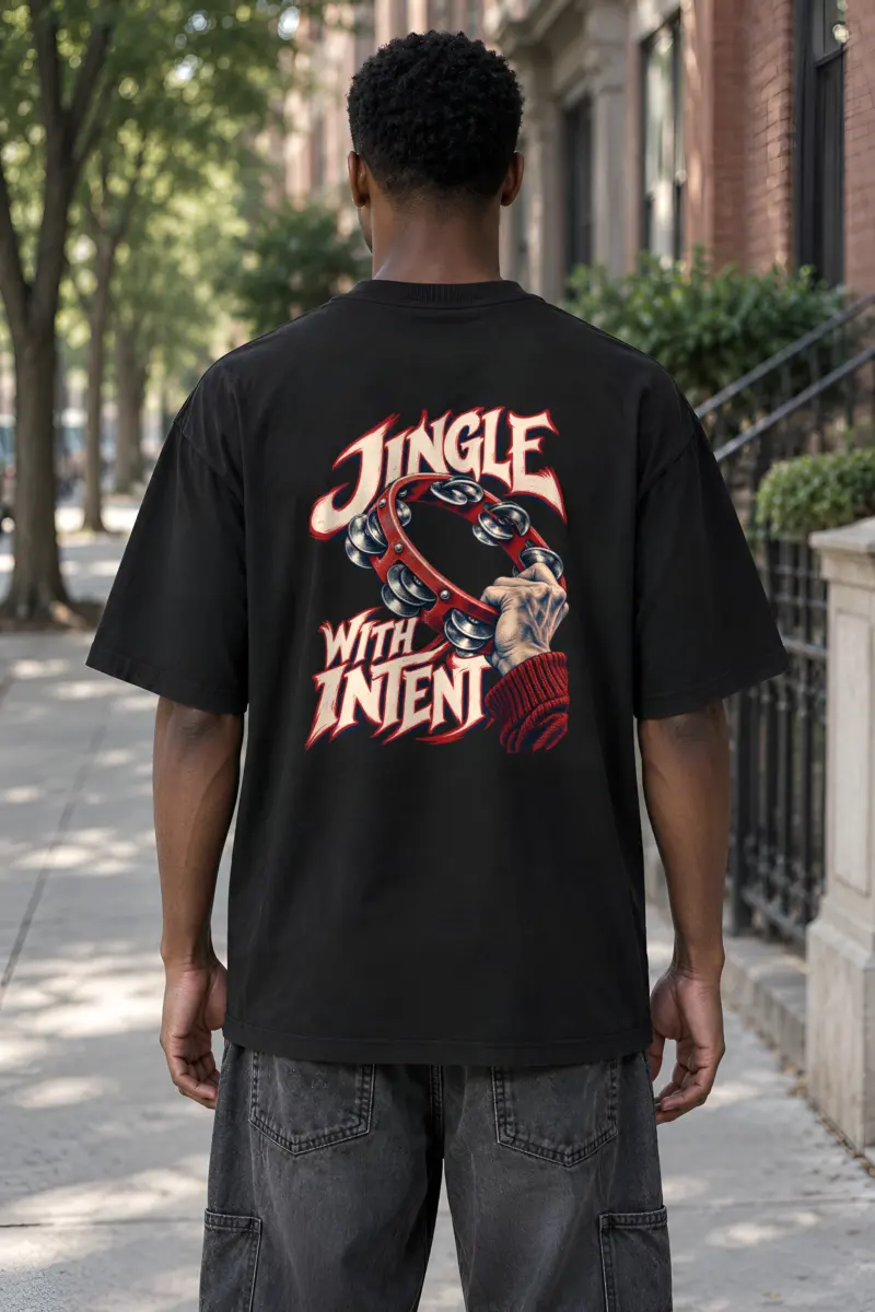 "Jingle With Intent" Unisex Oversized Heavyweight Crewneck T-Shirt