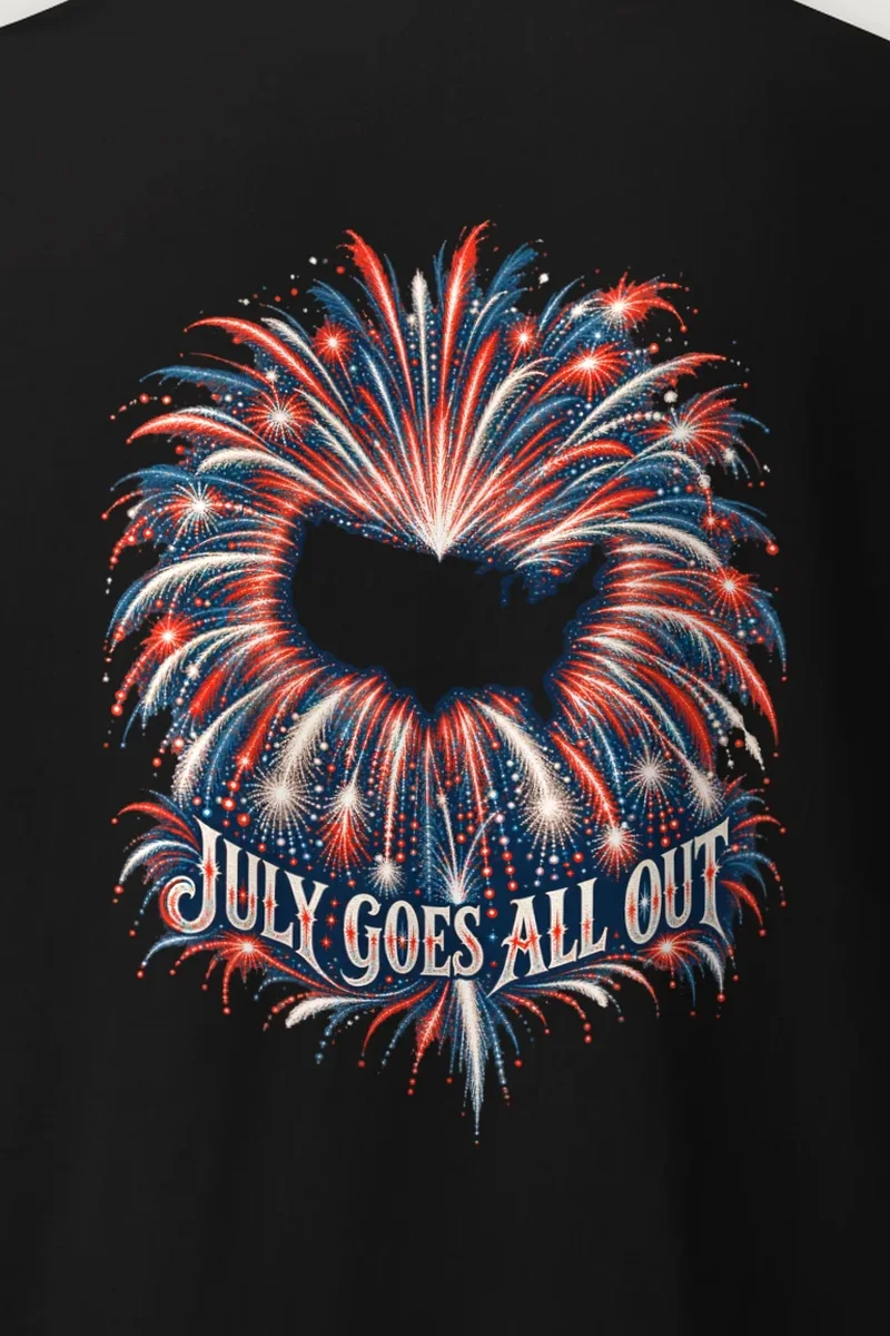 "July Goes All Out" Heavyweight Unisex Crewneck T-shirt - the graphic up close