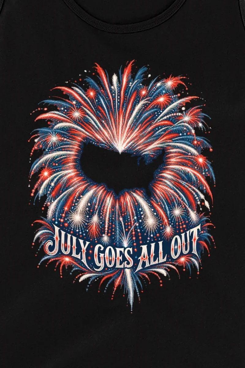 "July Goes All Out" Unisex Jersey Tank - the graphic up close