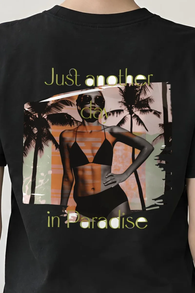 "Just Another Day" Heavyweight Unisex Crewneck T-shirt - the graphic up close