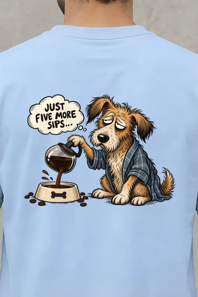 "Just Five More Sips" Heavyweight Unisex Crewneck T-shirt