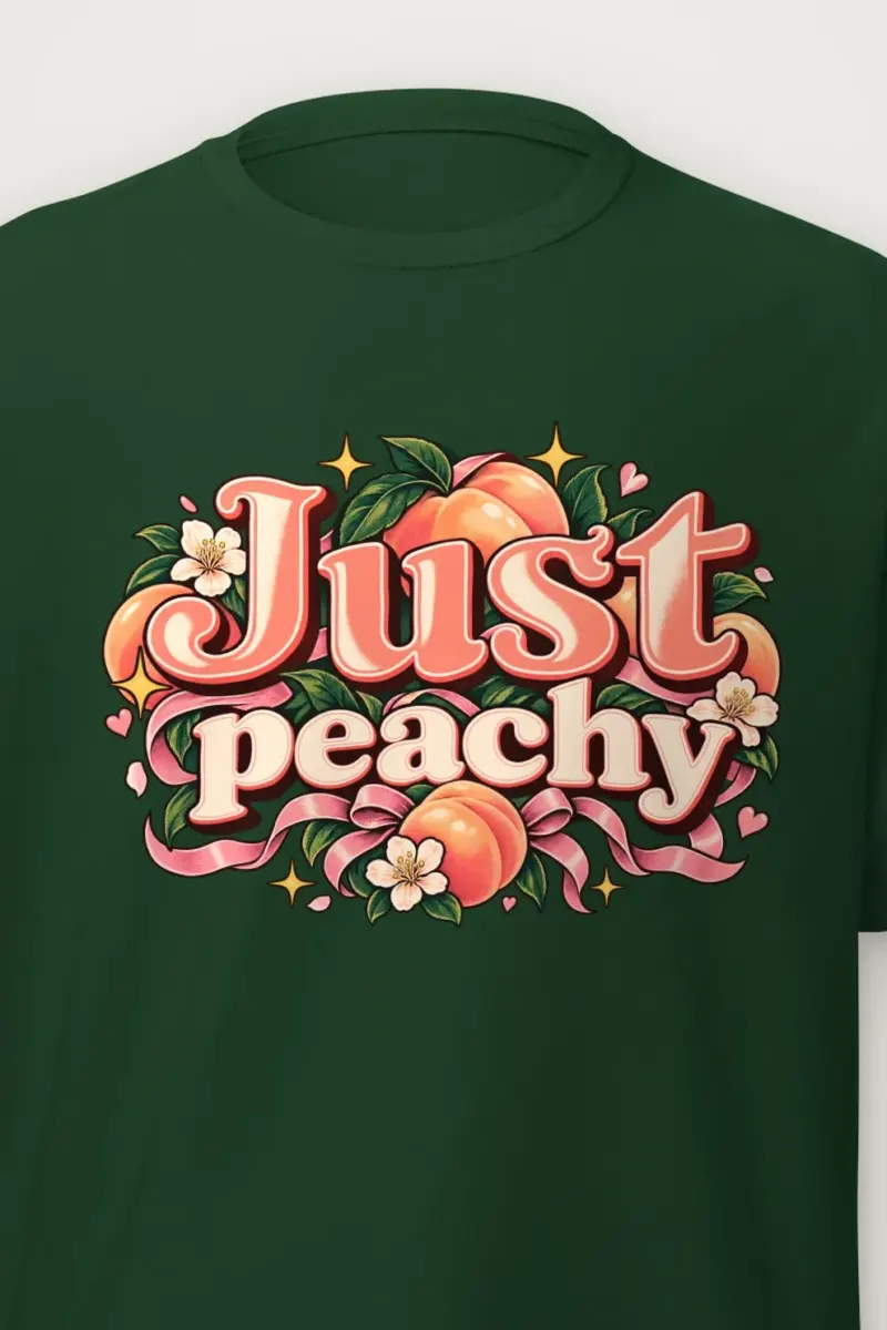 "Peach Ribbon Script" Heavyweight Unisex Crewneck T-shirt - the graphic up close