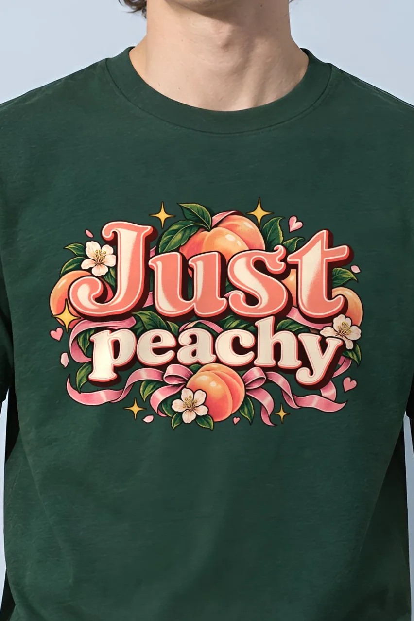 "Peach Ribbon Script" Heavyweight Unisex Crewneck T-shirt - the graphic up close