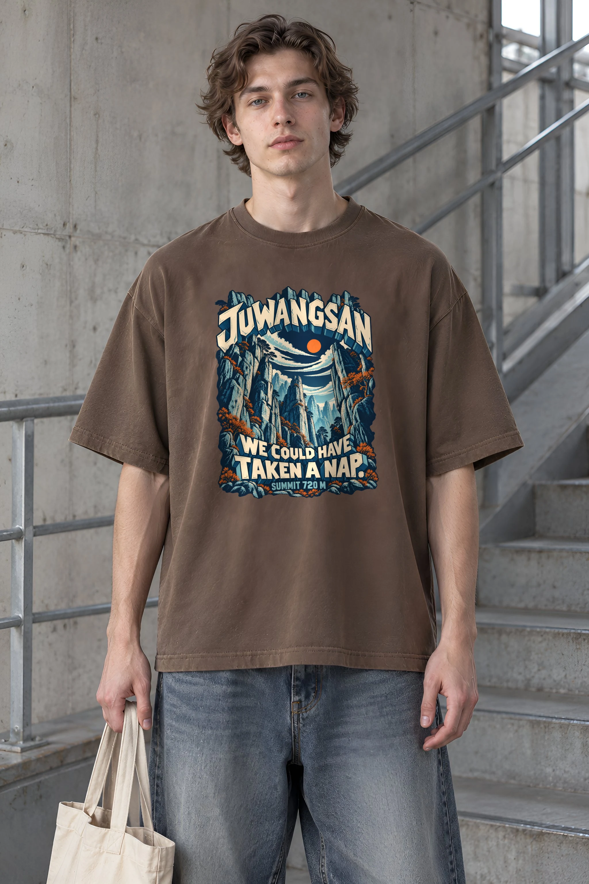 "Juwangsan Rock Pillars" Men's Oversized Heavyweight Crewneck T-Shirt