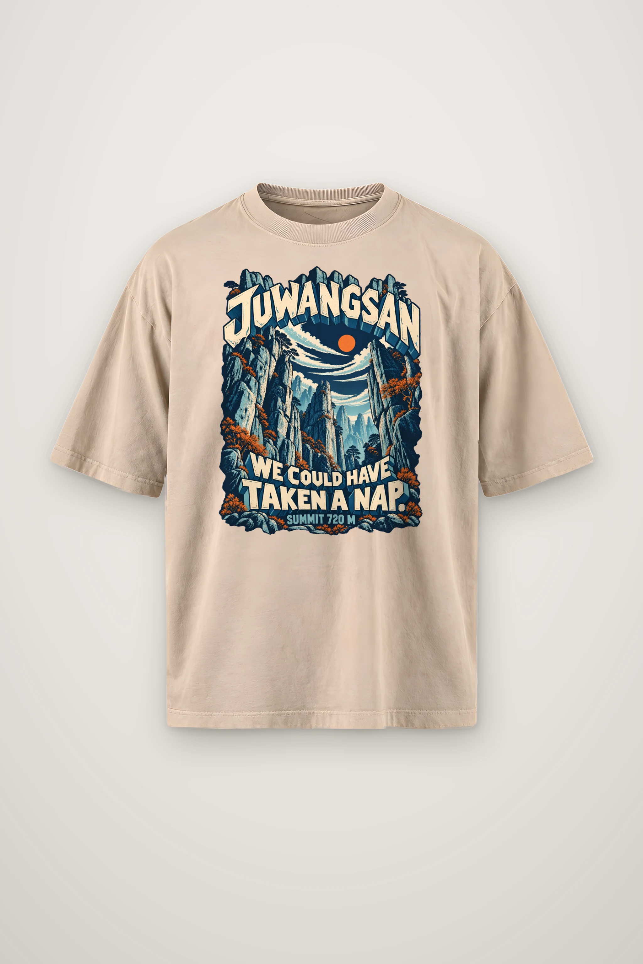 "Juwangsan Rock Pillars" Men's Oversized Heavyweight Crewneck T-Shirt